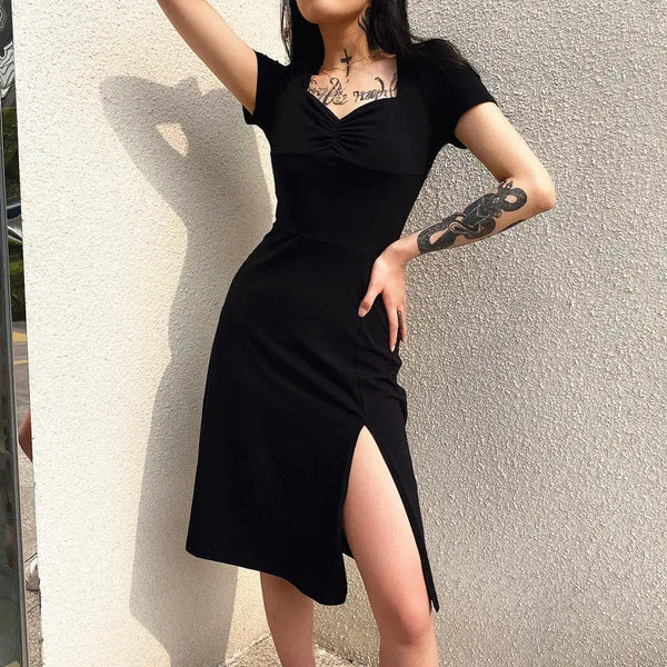 Femme Gothic Sexy Slim Black Dress