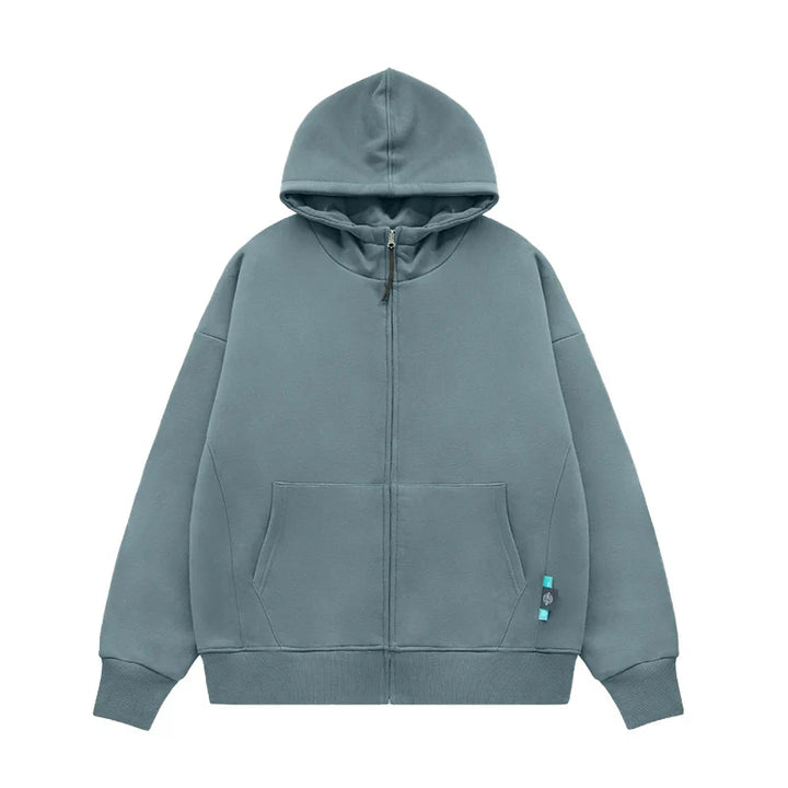 Heavy Weight Fleece Zipper Hoodie  Grey blue S  - VILIVAUN