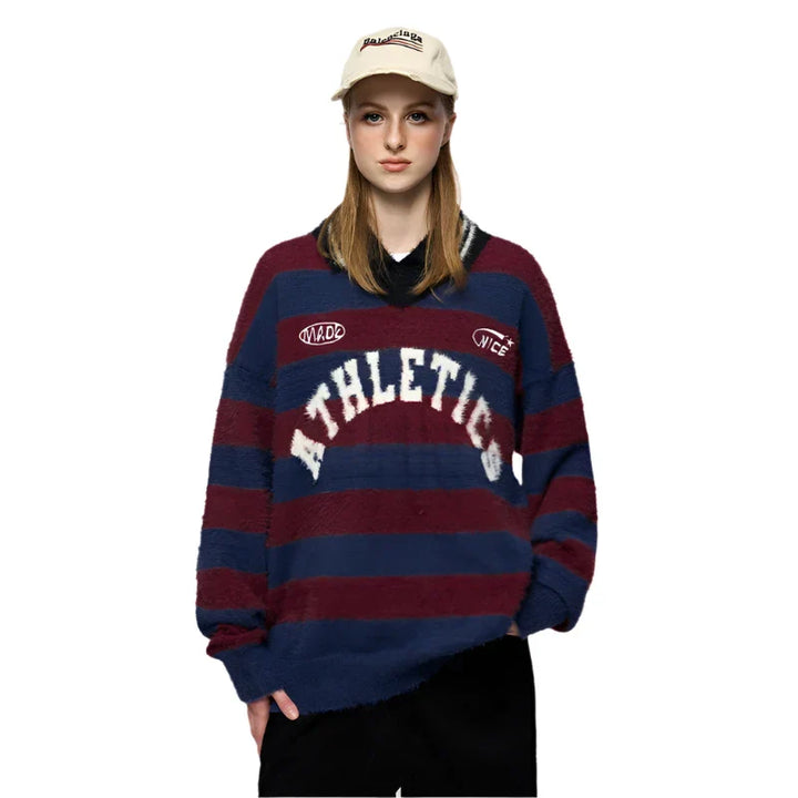 Wide Striped Jacquard Fit Sweater Red M - VILIVAUN