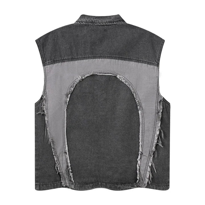 High Street Washed Raw Edge Denim Vest     - VILIVAUN