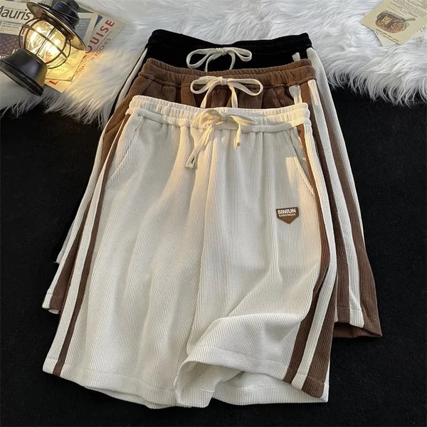 Solid Color Retro Stiped Shorts