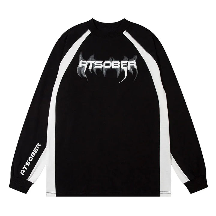Stripped Letter Printed Sweatshirt  Black M  - VILIVAUN