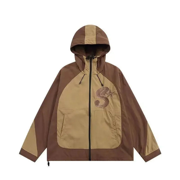 Y2k Vintage Embroidery Windbreaker Jacket  M Coffee  - VILIVAUN