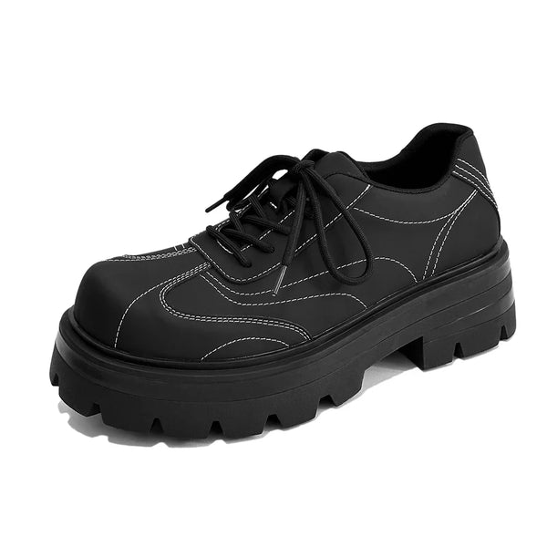 Thick Platform Leather Loafers Shoes black 38 - VILIVAUN