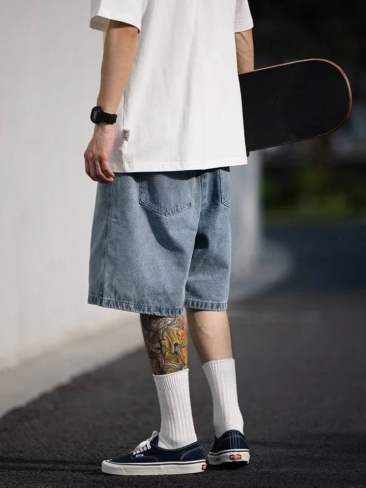 Y2K Vintage Blue Denim Oversized Jort     - VILIVAUN
