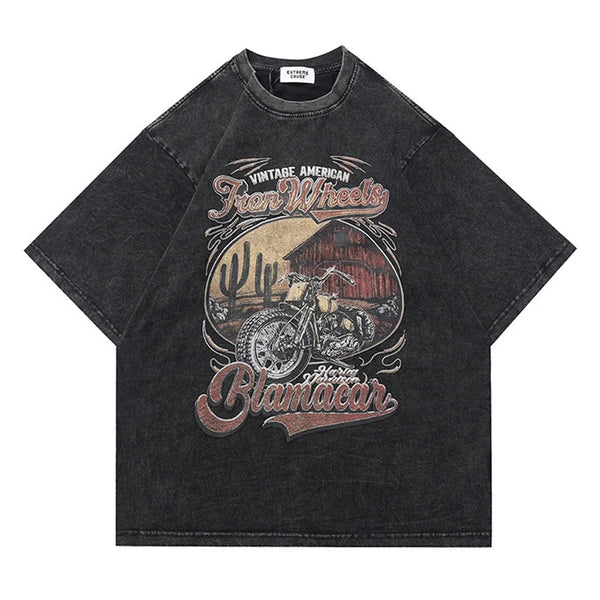 Vintage Landscape Printed Distressed Oversize T-Shirt