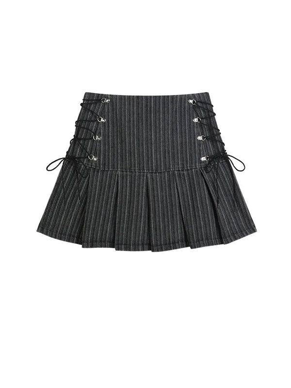 Y2K Stripe Bandage Mini Skirt  Grey XL  - VILIVAUN