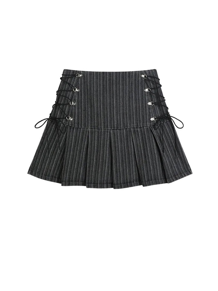 Y2K Stripe Bandage Mini Skirt  Grey XL  - VILIVAUN