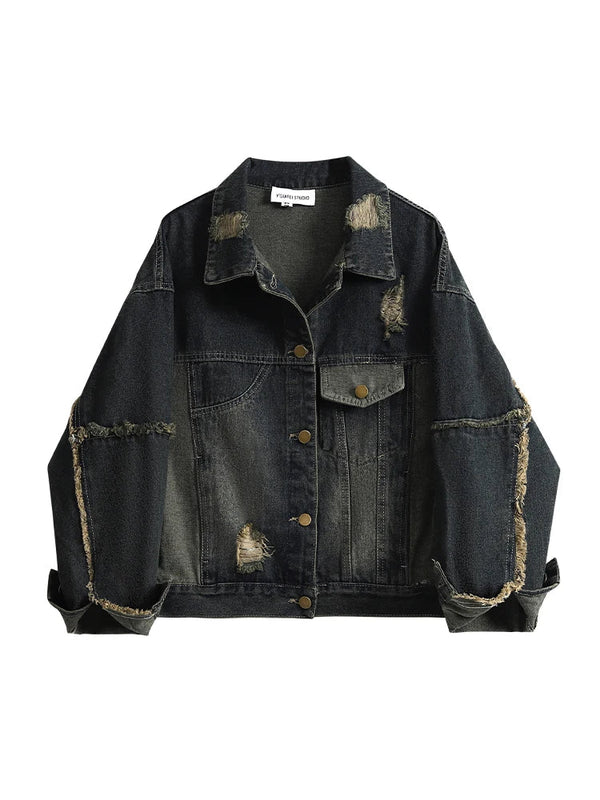 Y2k Vintage Ripped Denim Jacket Picture Color M - VILIVAUN