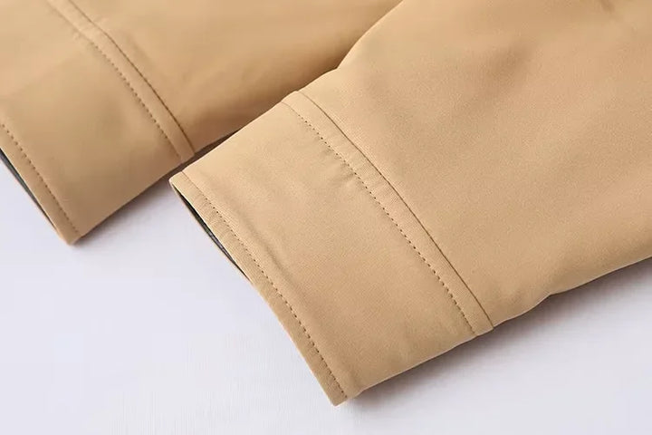 Faux Leather Contrast Sleeve Coat     - VILIVAUN