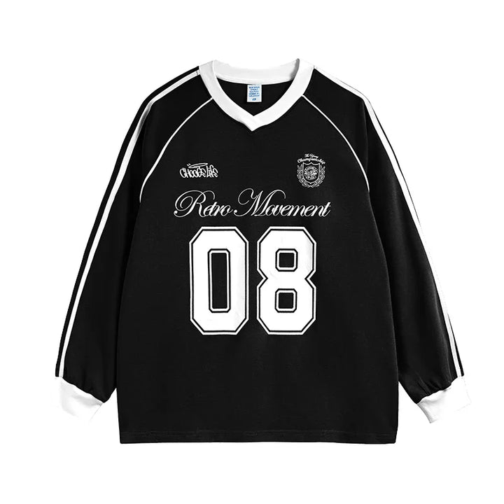 Football Jersey Loose Fit Sweater Black L - VILIVAUN
