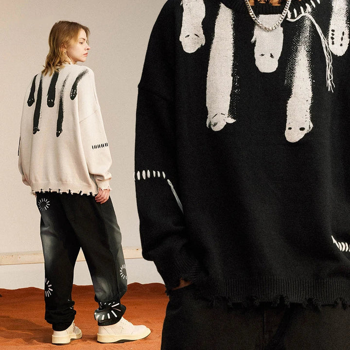 Y2K Ghost Knitted Sweater     - VILIVAUN