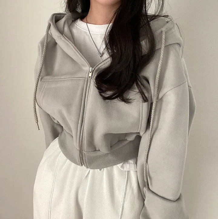 Y2K Urban Zipper Cyber Hoodie  Light Grey S  - VILIVAUN