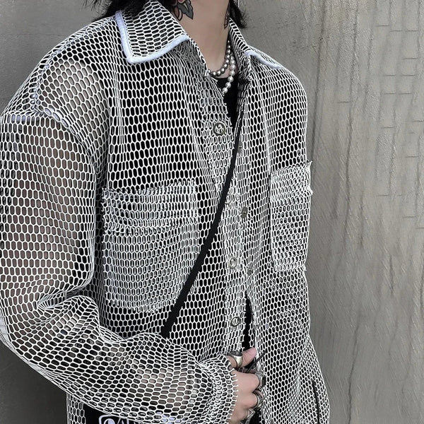 Vintage Oversized Mesh Casual Shirt