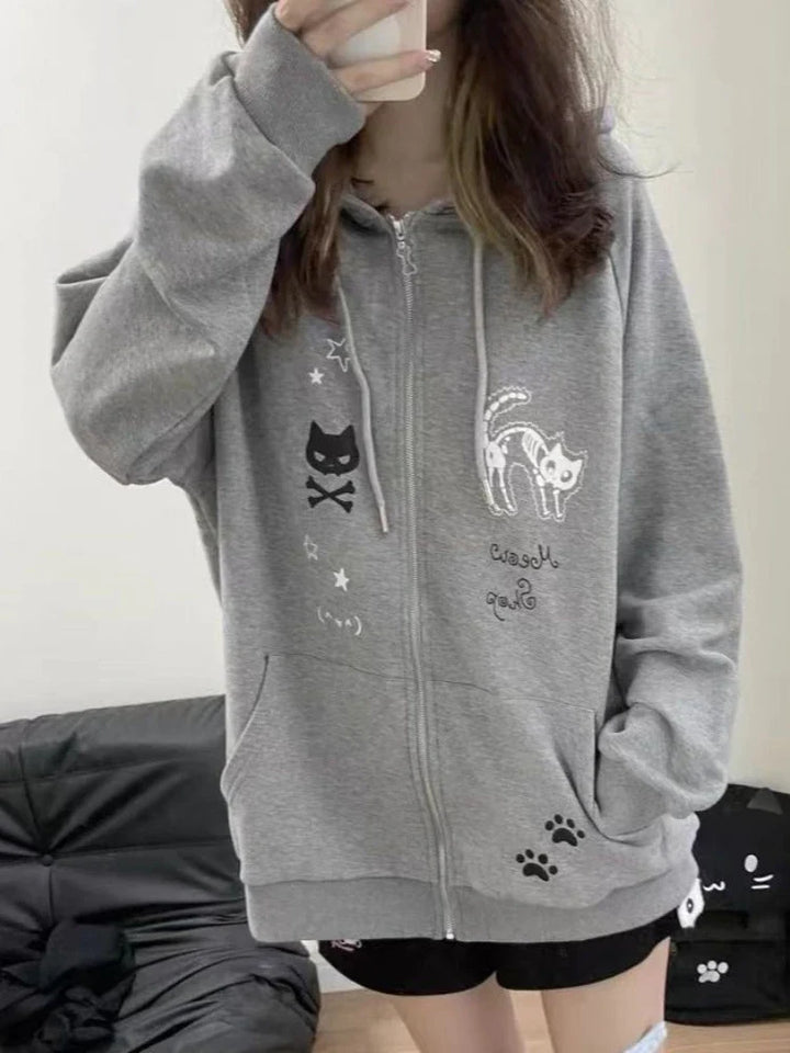Y2K Kitty Paw Print Hoodie     - VILIVAUN