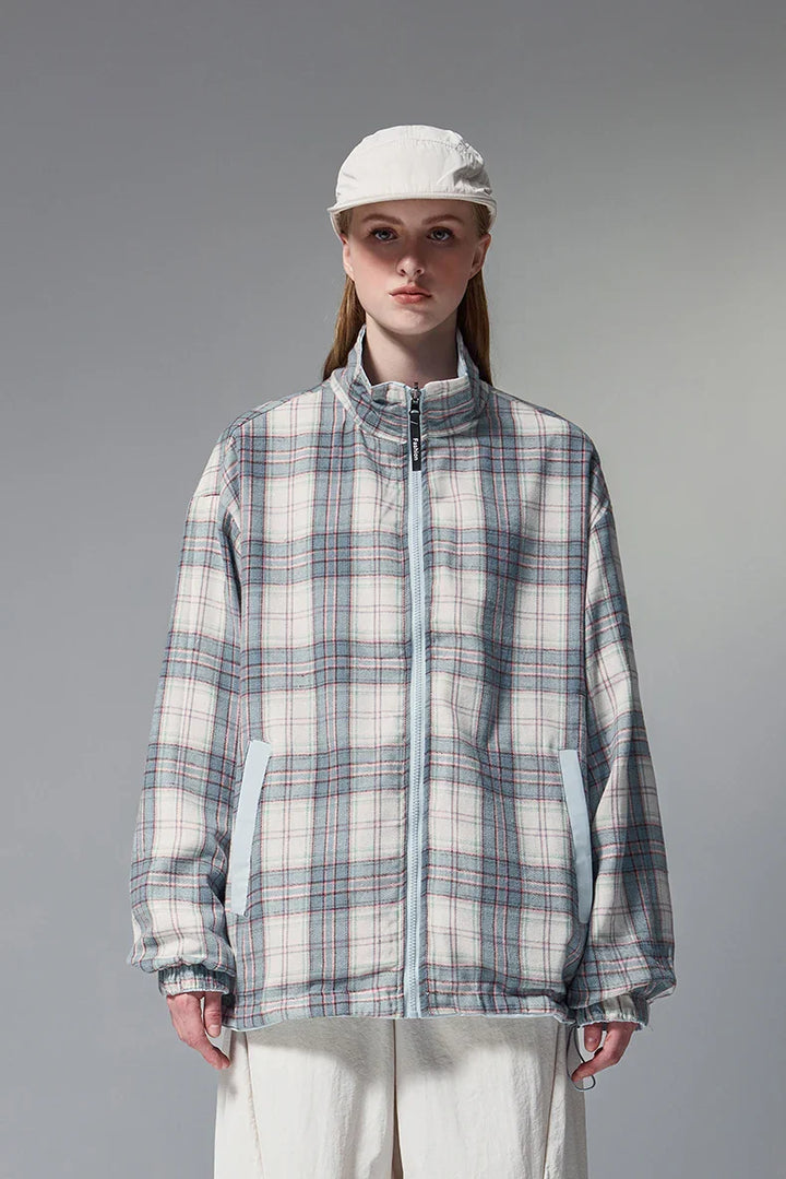 Reversible Stand Collar Plaid Jacket - VILIVAUN