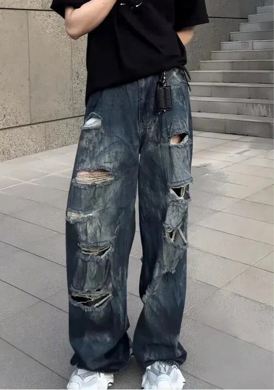 Dark Blue Ripped Distressed Urban Jeans