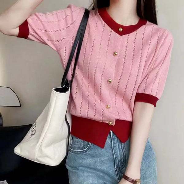 Chic Solid Patchwork Knitted Top