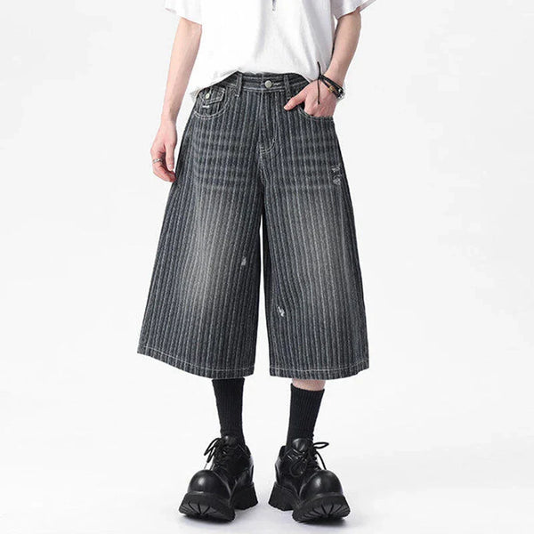 Striped Denim Cropped Shorts