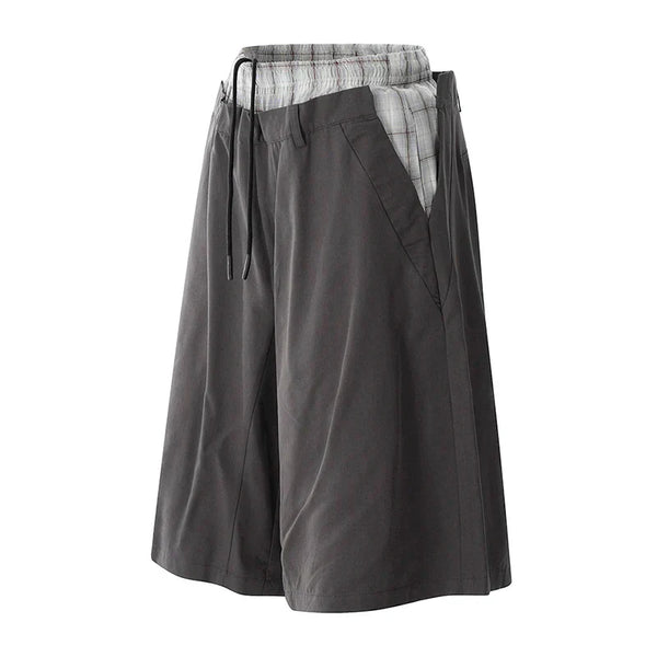 Plaid Elastic Waist Spliced Shorts