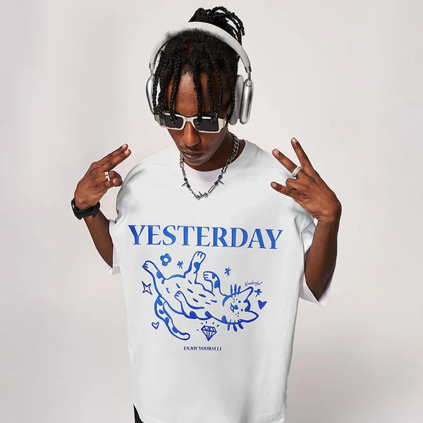 Yesterday Cat Print T-Shirt