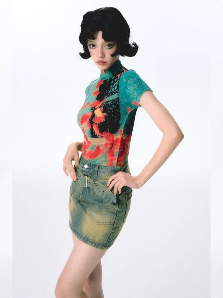 Y2k Vintage Fish American Folds T-Shirt - VILIVAUN