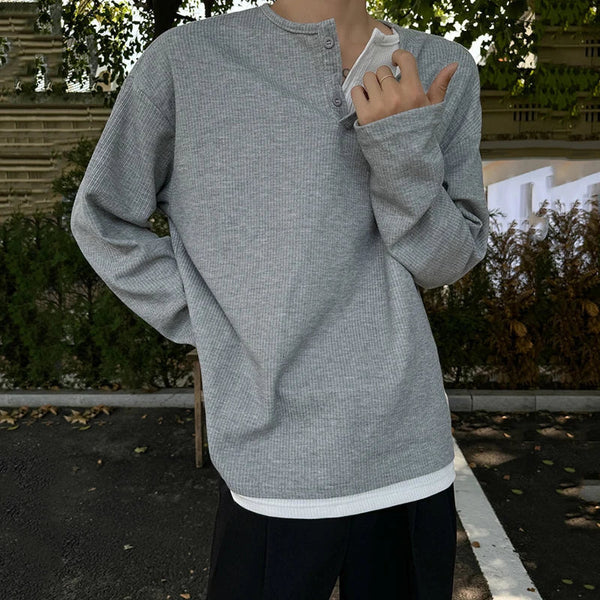 Patchwork Round Collar Casual Long T-Shirt