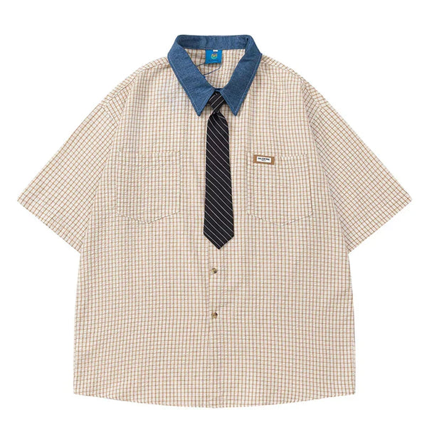 Retro Plaid Tie Decoration Shirt