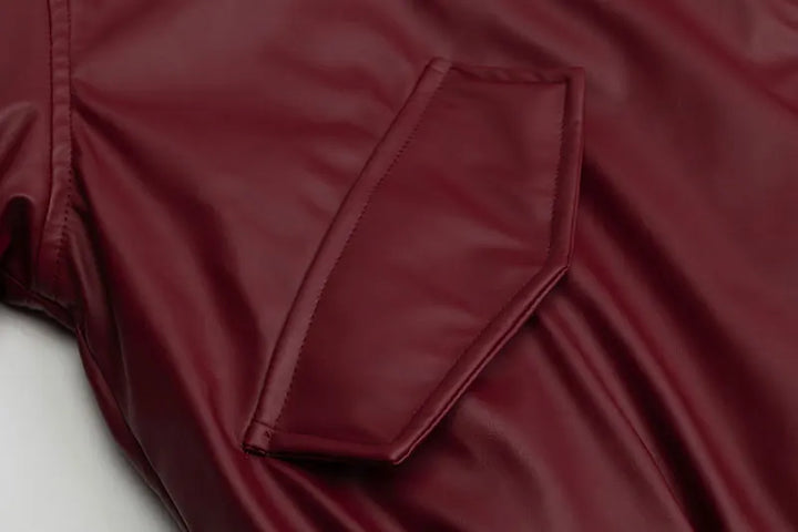 Y2k Bomber Leather Jacket     - VILIVAUN