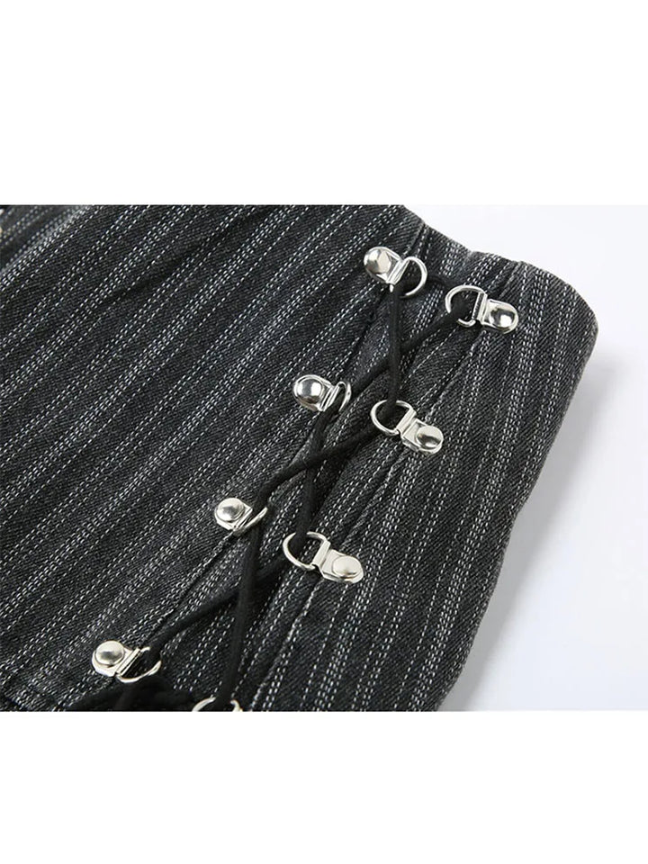 Y2K Stripe Bandage Mini Skirt     - VILIVAUN