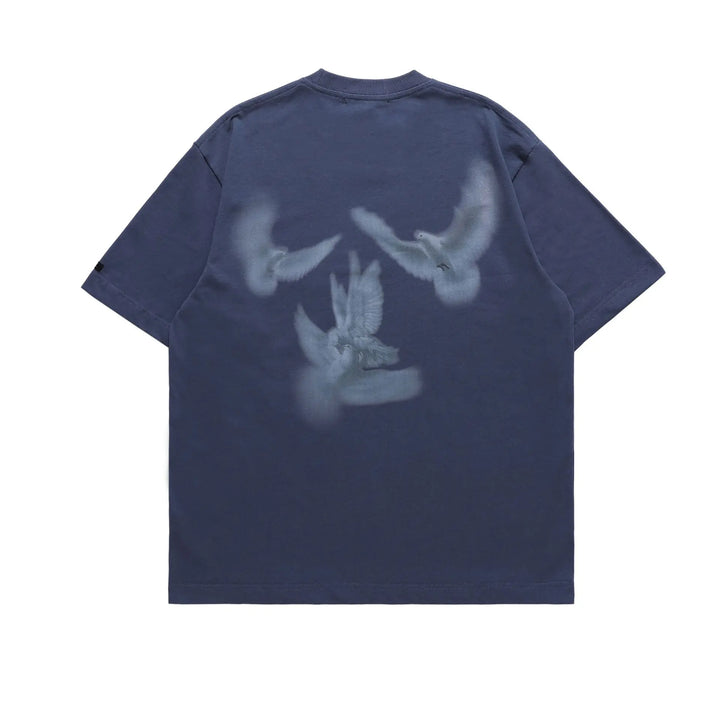 Gothic Pigeon Graphic Oversized T-Shirt  Blue S  - VILIVAUN