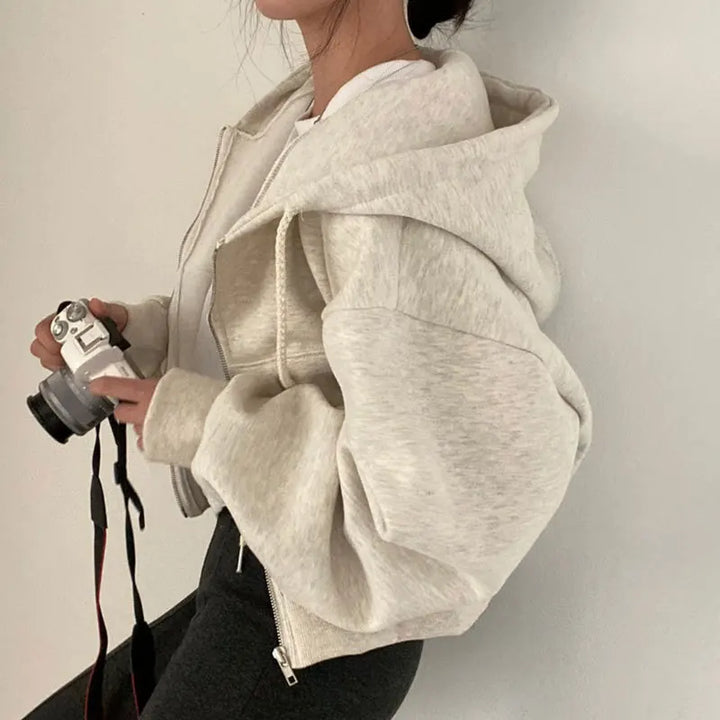 Y2K Urban Zipper Cyber Hoodie  Beige S  - VILIVAUN