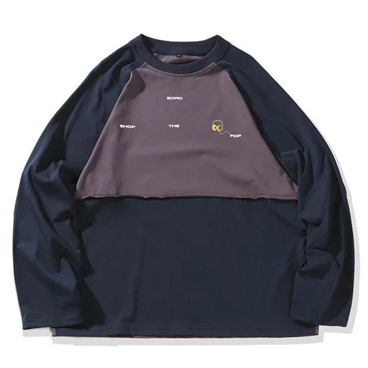 Patchwork Streetwear Light Sweater blue S - VILIVAUN