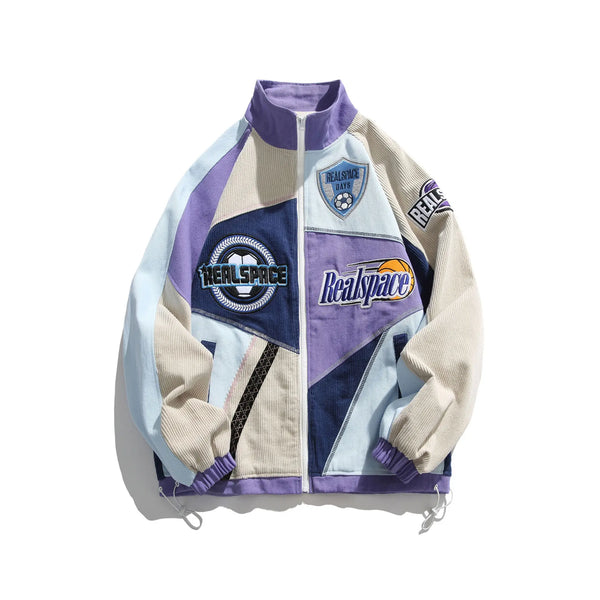 Patchwork Varsity Racing Jacket  Purple M  - VILIVAUN