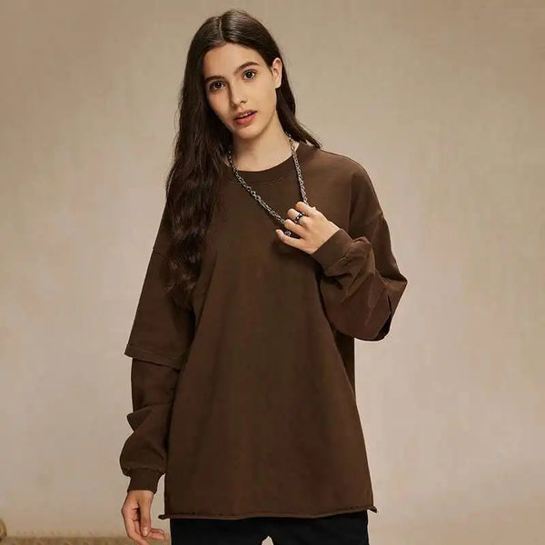 Curled Edge Round Neck Tie T-Shirt