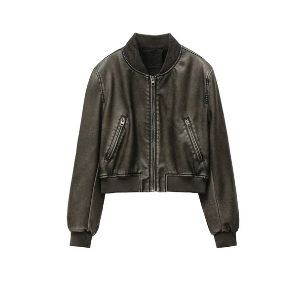 Vintage Rebel Leather Women Jacket  Washed Black XS  - VILIVAUN