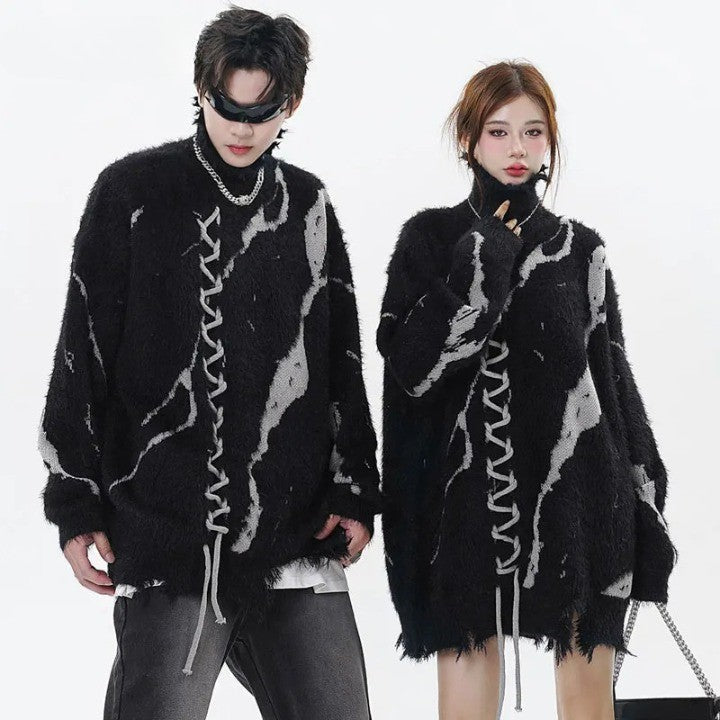 Zebra Ripped Sweater sweater    - VILIVAUN