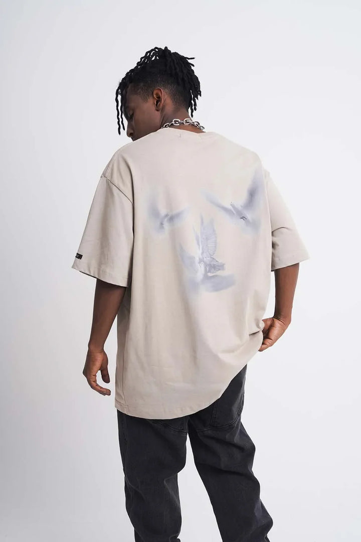 Gothic Pigeon Graphic Oversized T-Shirt     - VILIVAUN