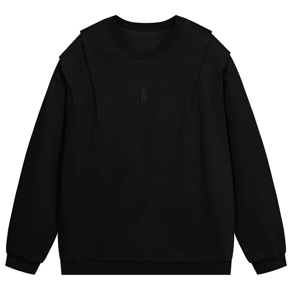 Basic Pleated Embroidery Fleece Sweatshirt Black S - VILIVAUN