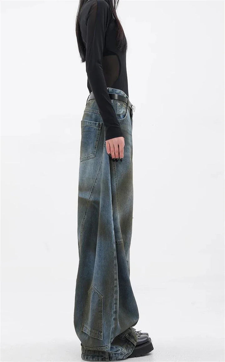 Y2K Dirty Ripped Denim Jeans     - VILIVAUN