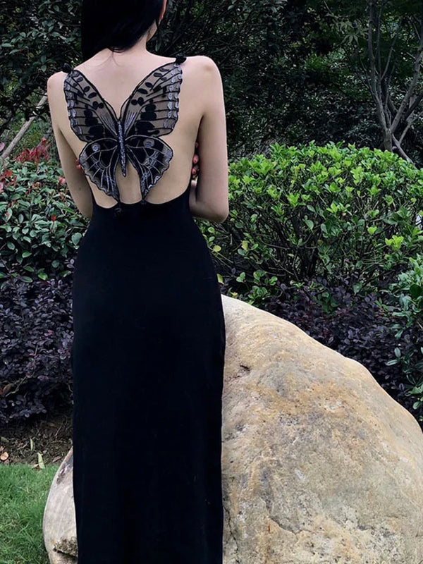 Black Butterfly Gothic Midi dress