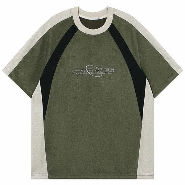 Y2K "STARGLFS" Suede Oversized T Shirt  Green M  - VILIVAUN