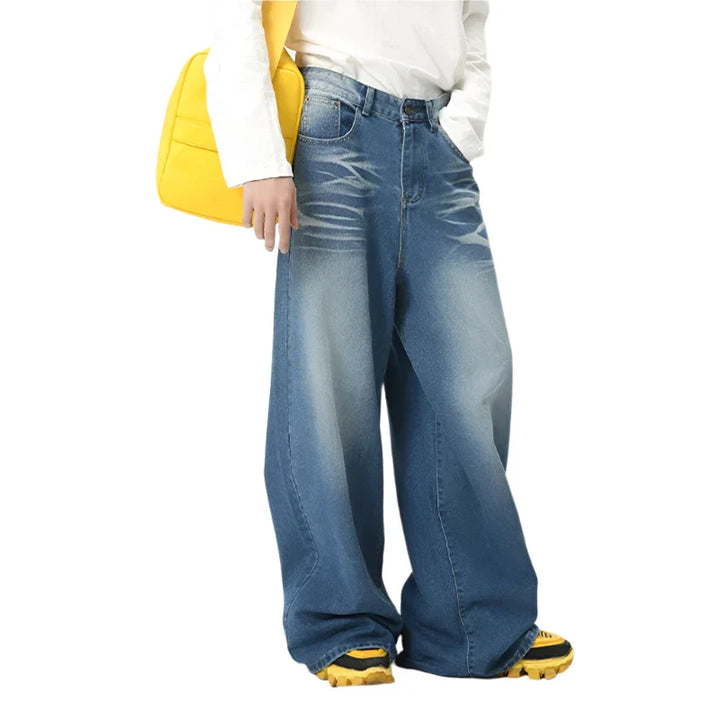 Eclipse Washed Fold Wide-Leg Jeans     - VILIVAUN