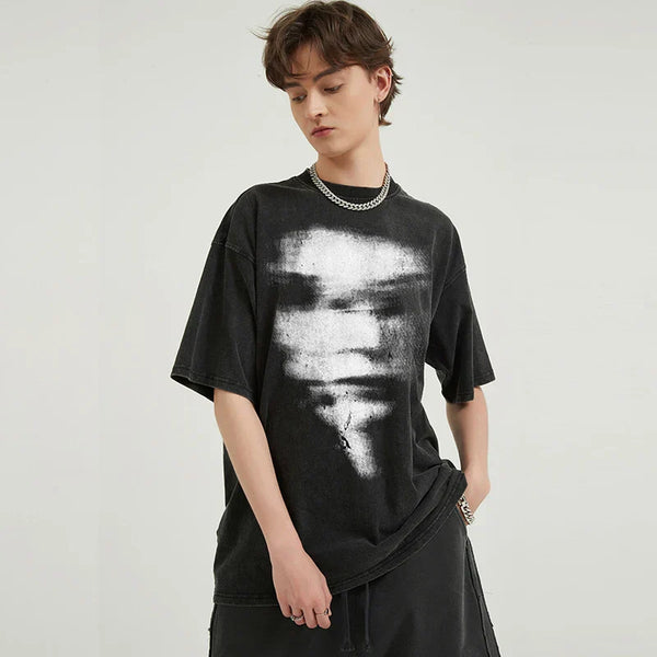 Retro Washed Black Blurry Faces T-Shirt