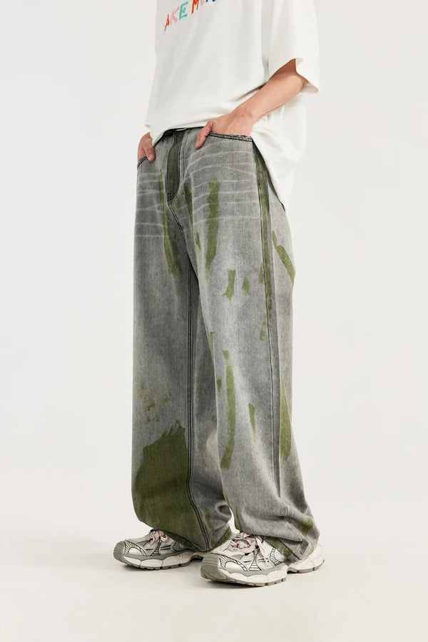 Hand-Painted Wide Leg Denim Jeans