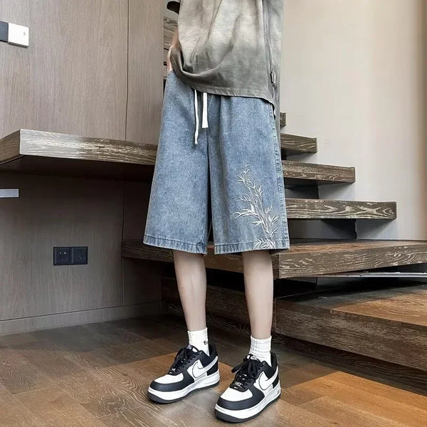 Vintage Embroidered Wide Leg Denim Pants