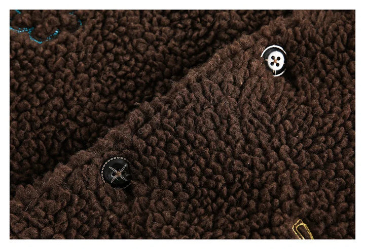 Embroidered Fleece Button-Up Jacket     - VILIVAUN