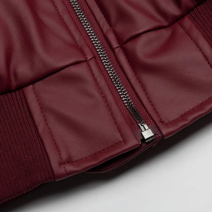 Y2k Bomber Leather Jacket     - VILIVAUN