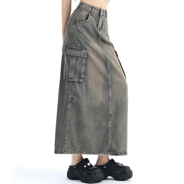 Vintage High Waist Denim A-Line Skirt