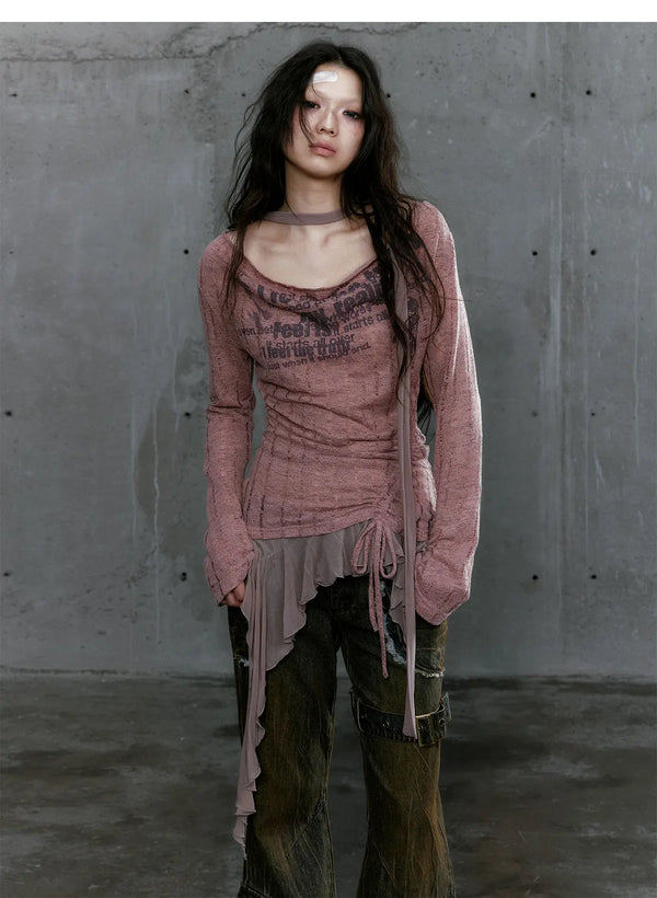 Grunge Aesthetics Wide-neck Top